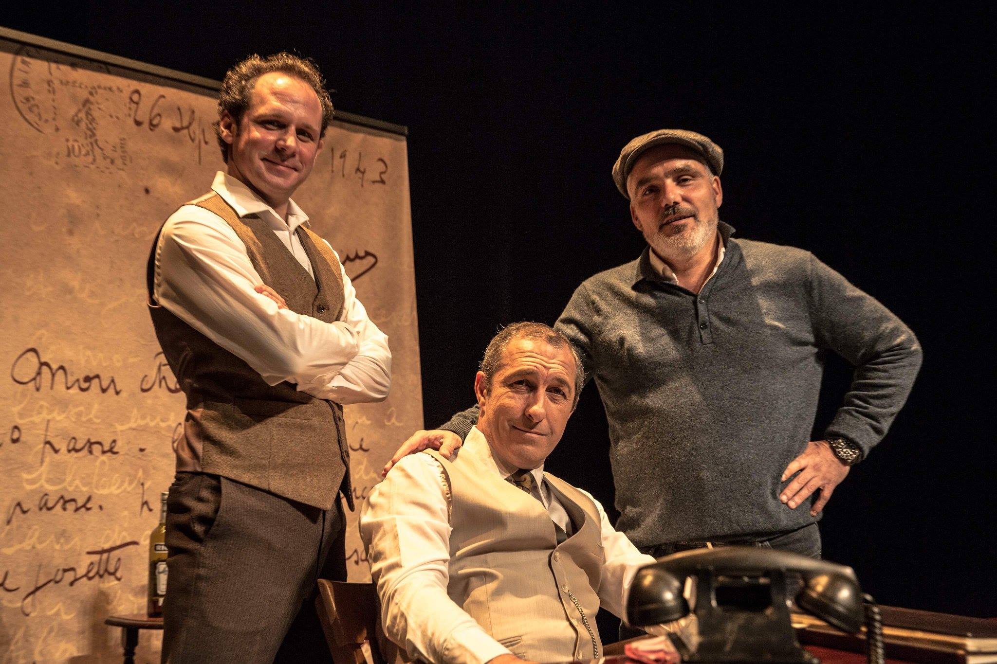 Actors Christian Guérin and Fred Achard, and stage director Nicolas Pagnol on stage at the Outremont Theatre (Montreal). Photo credit: Jean-Charles Labarre.